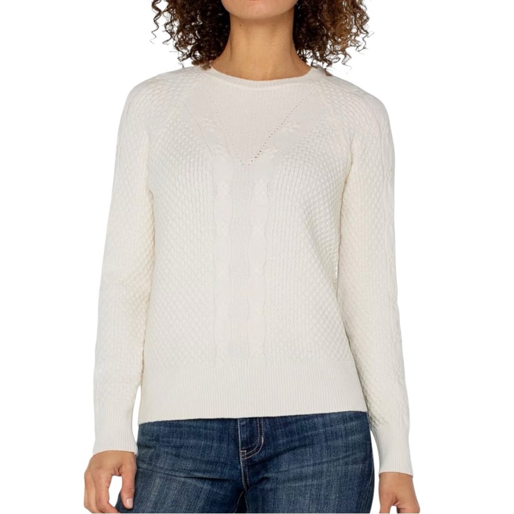 Liverpool Los Angeles Women’s Cable Knit Sweater Alabaster White New Size Small